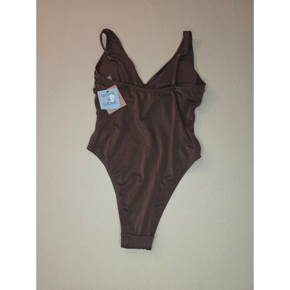 Shade & Shore Plunge V-Neck One Piece Swimsuit Brown Medium NWT - Picture 2 of 2
